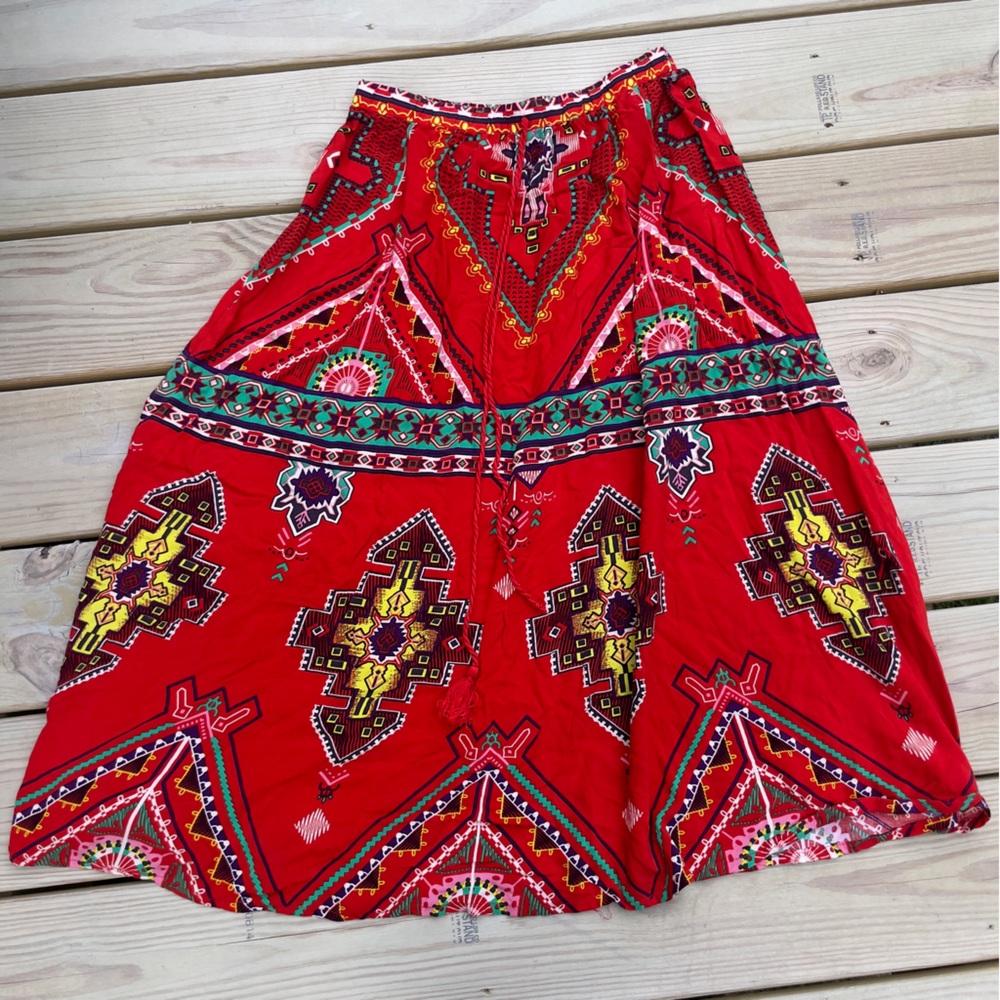 Chelsea & Violet Red Patterned Boho Midi Skirt